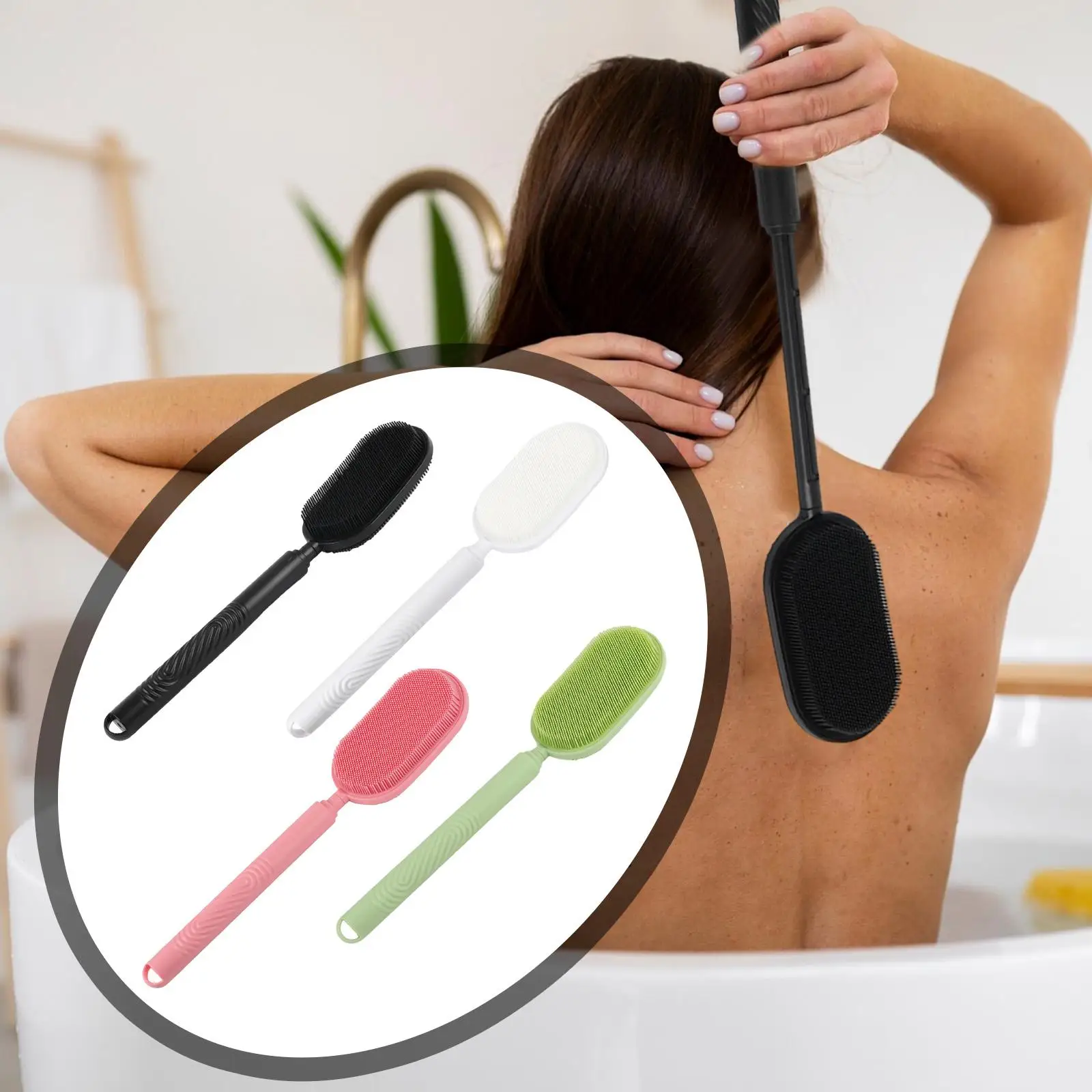 فرشاة حمام بمقبض قابل للتعديل من السيليكون، منظف دش مضاد للانزلاق، مزدوج الجوانب لكبار السن والرجال والنساء #4