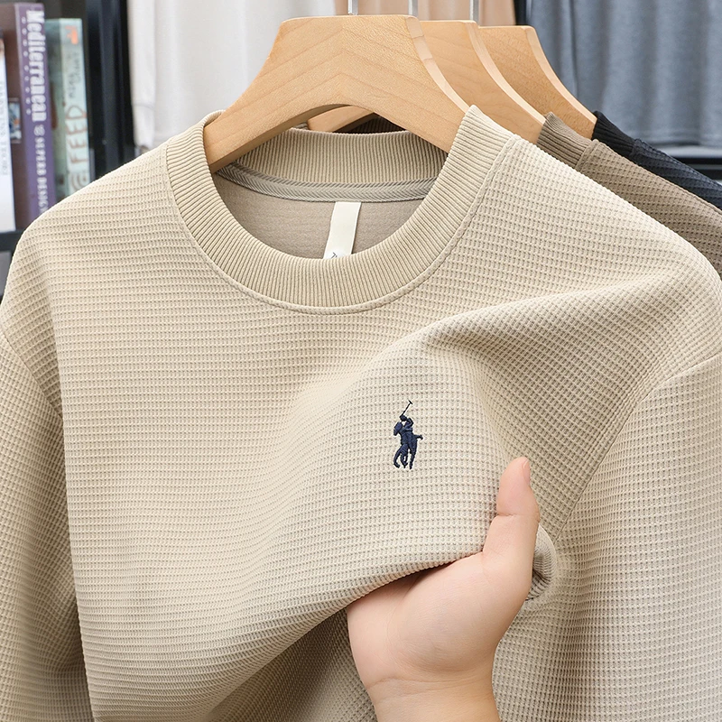 

Толстовка мужская, весна-осень 2024, новая футболка с круглым вырезом и длинными рукавами, мужская верхняя базовая рубашка