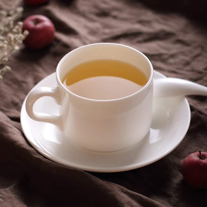 

160 мл, простая белая чашка и блюдце из костяного фарфора, фарфоровый чай с ложкой, десертные кофейные чашки для послеобеденного, керамическое остекление