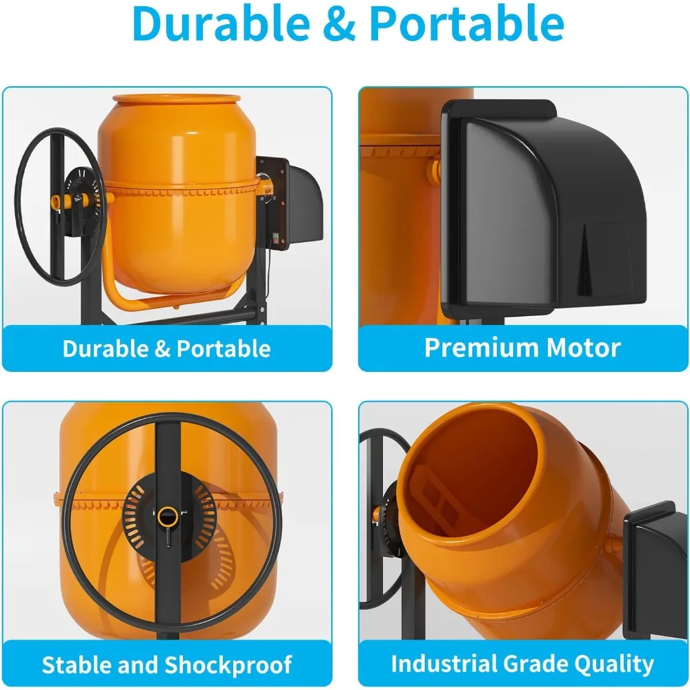 5.0 قدم مكعب. خلاط أسمنتي كهربائي 1/2 حصان آلة خلط الملاط الخرساني المحمولة مع عجلات للجص #5