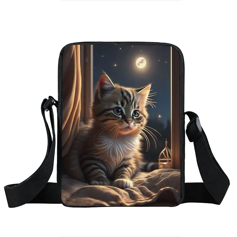 Cute Kitten Pattern Crossbody Bag Women Felinae / Siamese Cat Handbags For Travel Messenger Bag Key Phone Holder Book Bags