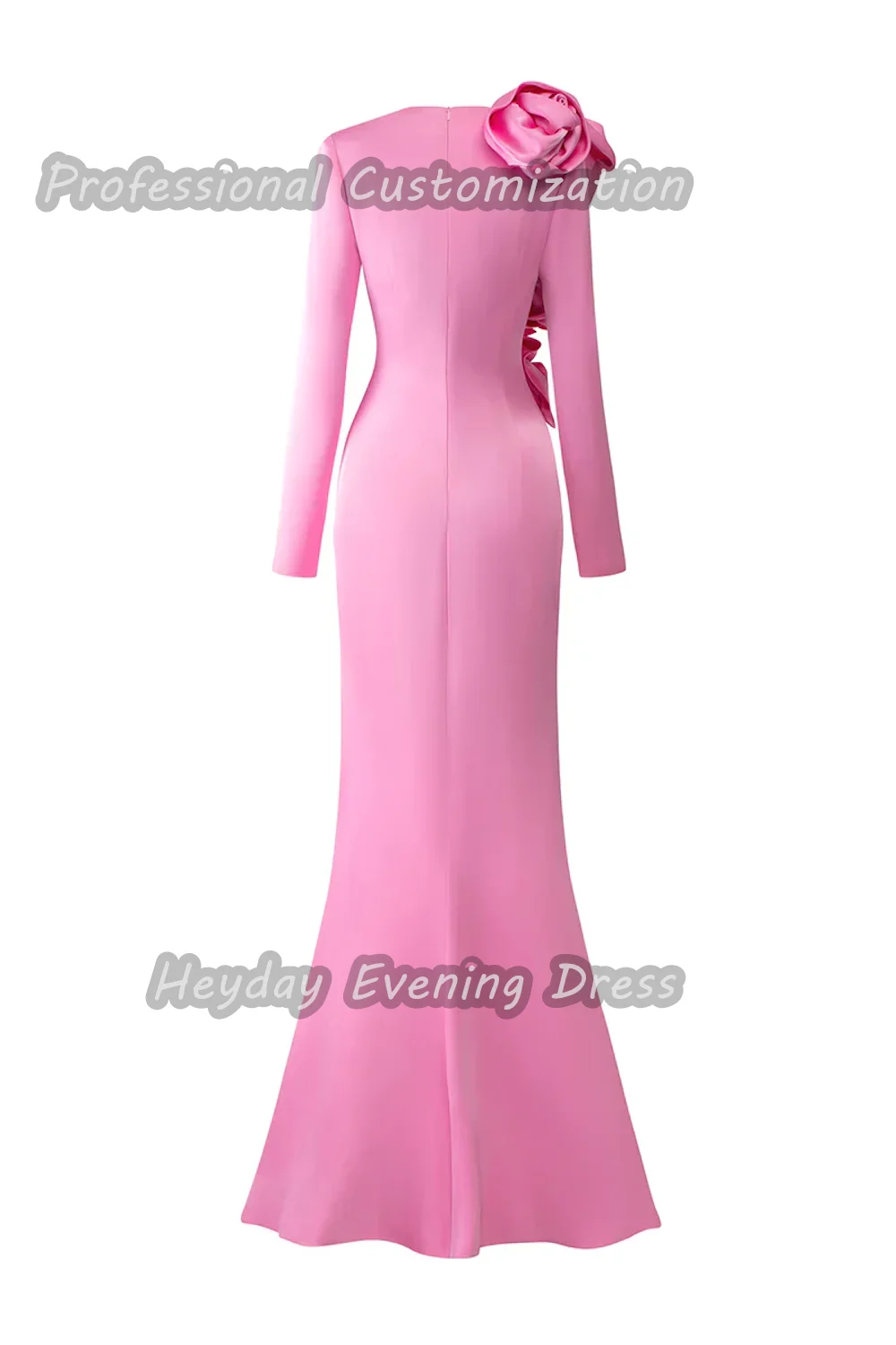 Heyday السعودية  O-Neck Flower Prom Gown Sexy Mermaid Crepe Long Sleeves Floor Length Elegant Dress For luxurious Woman 2024