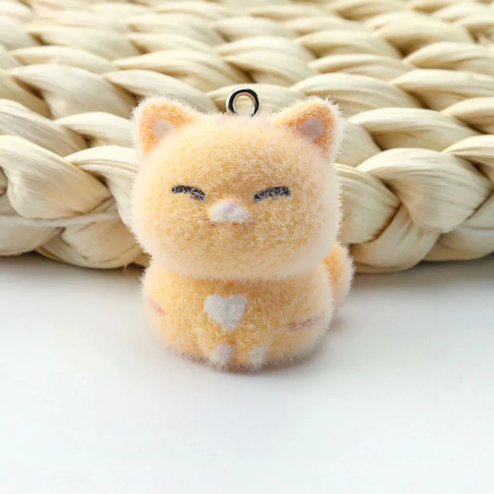 Diy 20Pcs 3D Flocked Orange Cat Resin Charms Cartoon Kitty Pendant for Keychain Necklace Crafts Accessories Making Materia
