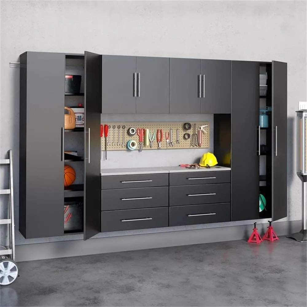 

Wall Mounted Garage Storage Cabinets 4 Piece Set Wood Laundry Organizer with Metal Rail Space Saving Kitchen Pantry Cupboard
