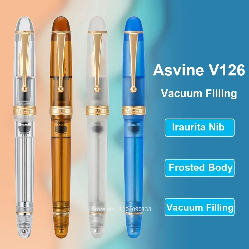 

Hot Asvine V126 Vacuum Filling Fountain Pen EF/F/M Nib, Beautiful Transparent Brown/ Matte Blue, White Acrylic Writing New Set