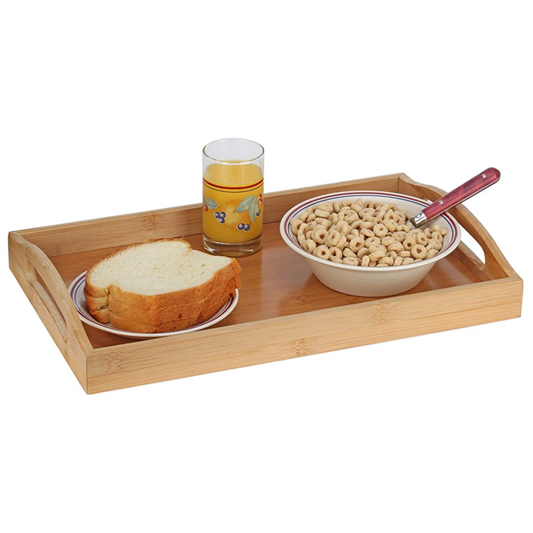 AT44-2X Serving Tray Bamboo - Wooden Tray With Handles - Great For Dinner Trays, Tea Tray, Bar Tray, Breakfast Tray