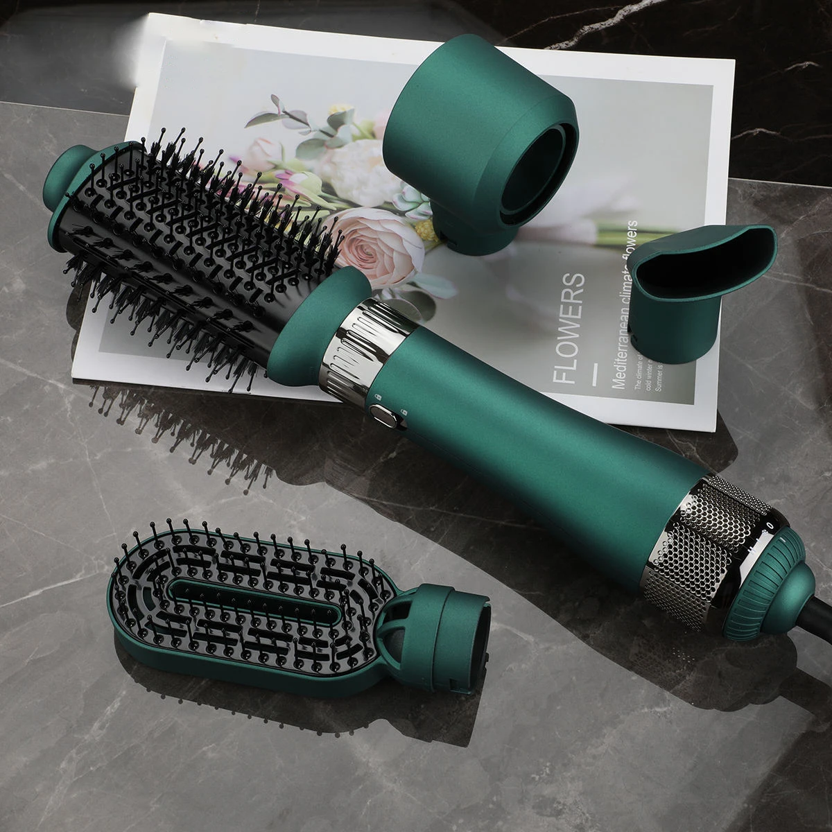 Cross Border New Four in One Women's Roll Straight Hair Comb Multifunctional Dry Wet Dual-use Hot Air Comb Hair Dryer