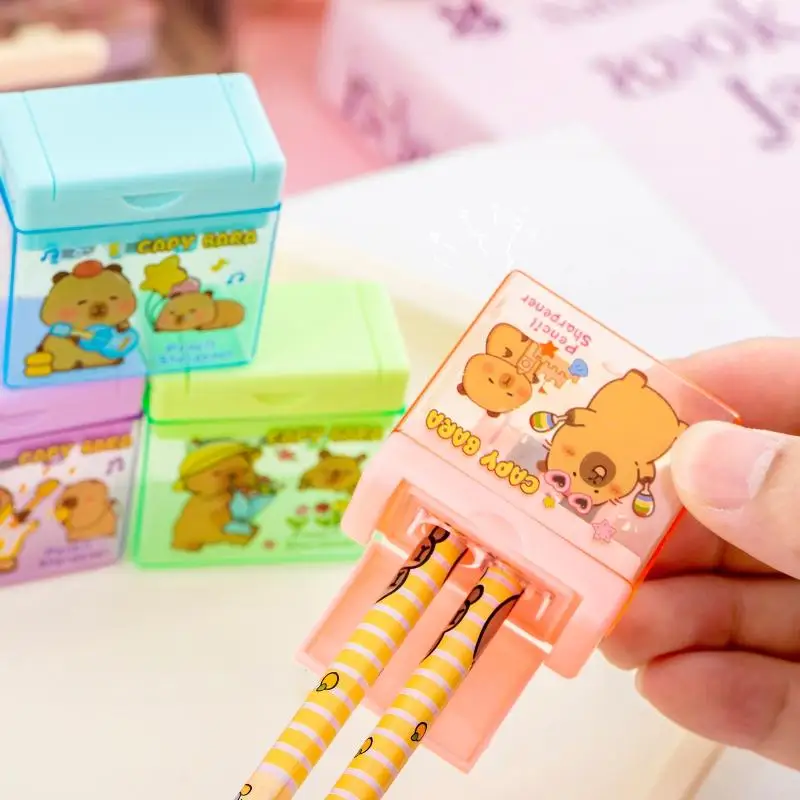 1/4Pcs Cute Capybara Design Double Slot Pencil Sharpener Kids Stationery Office Tools