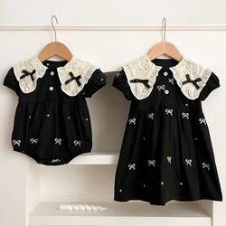 0-6Y Kids Party Dress Sisters Clothes Summer Embroidered Bow Toddler Baby Bodysuits Cotton Sisters Clothes Girls Princess Dress