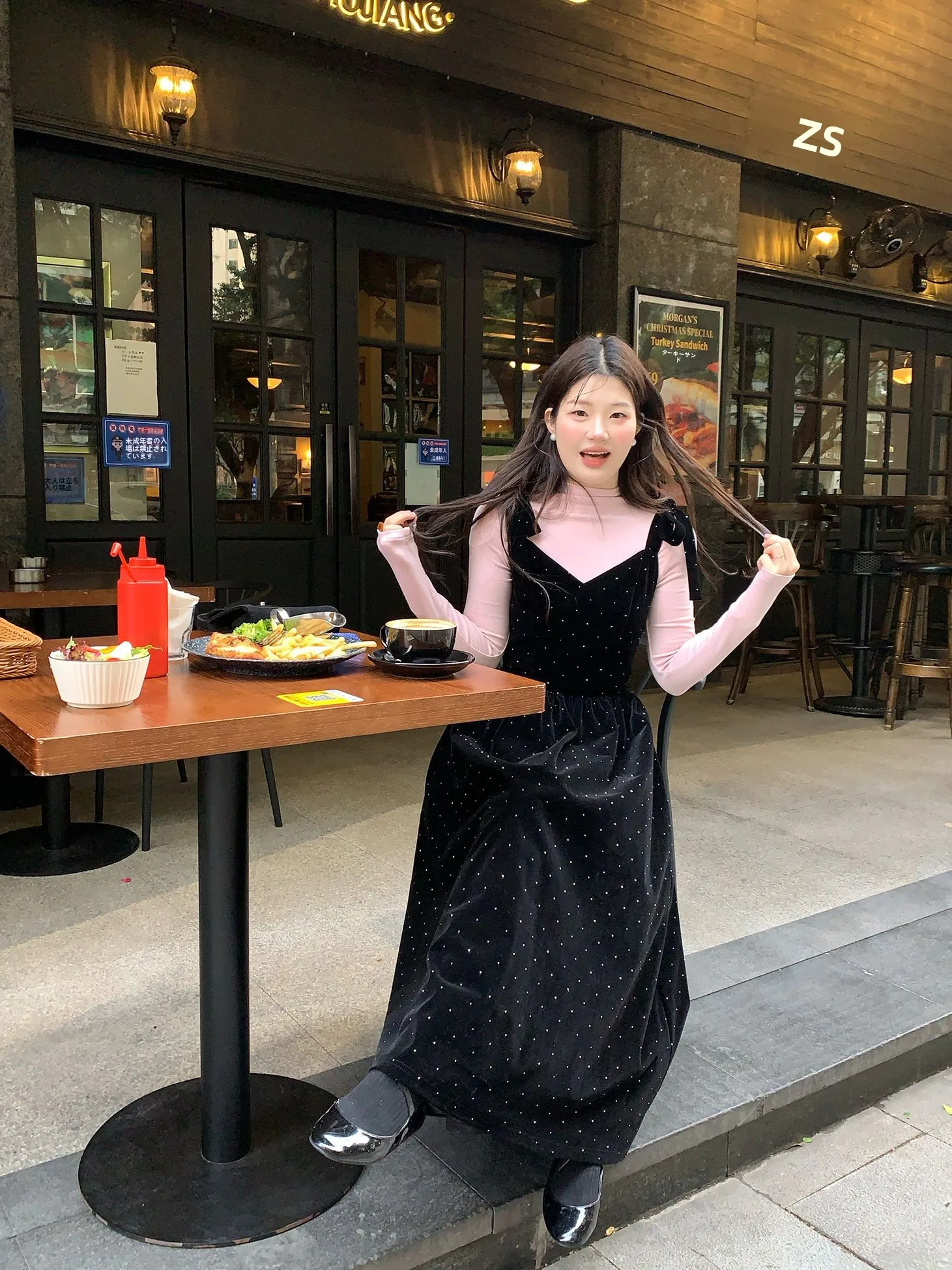 

Korean Style V-Neck Velvet Diamond Embellished Sash Vest Dress Women's Maxi Skirt Casual A-Line Skirt Sequin Dress
