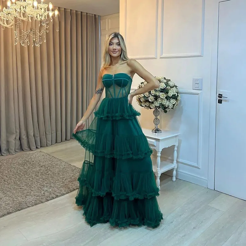 LAYXHS Sexy Sweetheart Formal Evening Dresses Tiered Ruffles Tulle A-Line Prom Dresses Customized فساتين سهرات