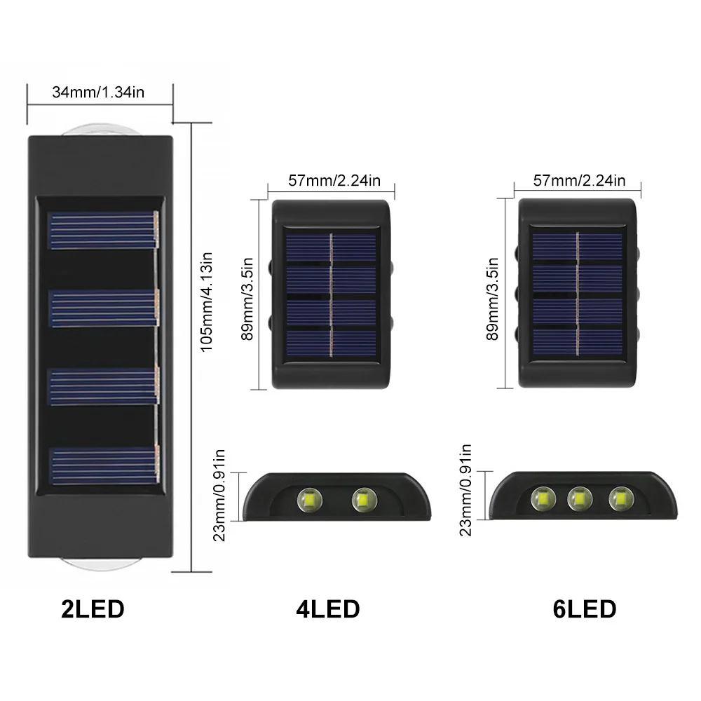 Luces solares led impermeables, lámpara de pared, arriba y abajo, valla, jardín, Patio, paisaje, iluminación exterior, decoración de Patio, 2, 4,