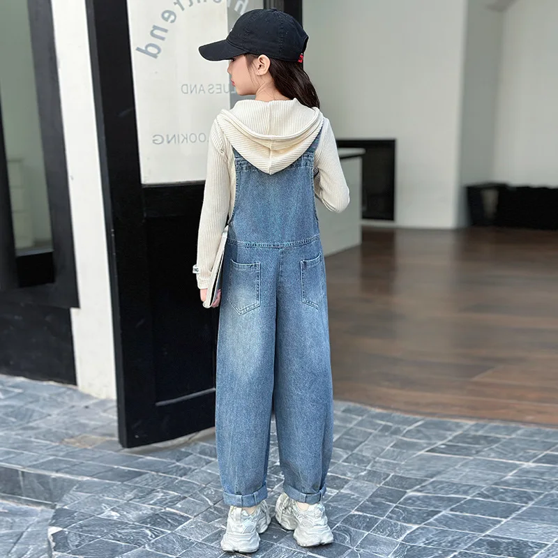 New Kids Denim Overalls for Teenagers Spring Jeans Dungarees Girls Pocket Jumpsuit Children Boys Pants For Age 5 7 9 11 13 Years