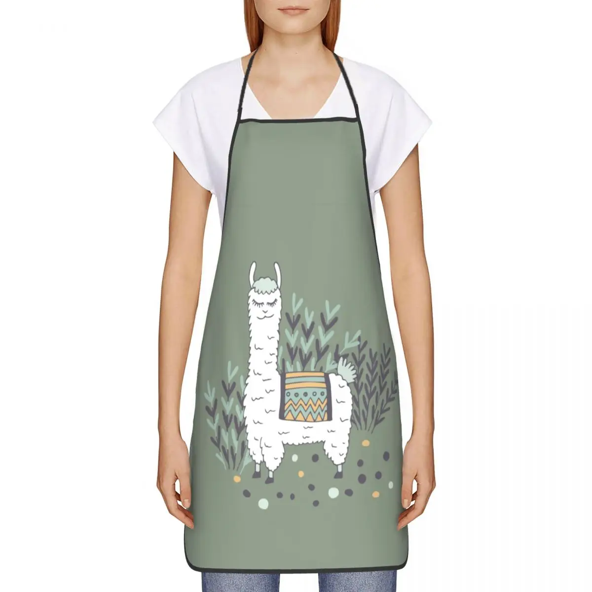 Unisex Smug Llama Kitchen Chef Cooking Baking Apron Women Men Animal Pattern Alpaca Tablier Cuisine for Painting