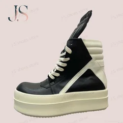 Ro Classic Men Shoe Ankle Boot Women Sneaker High Top Casual Shoes Zip Lace Up 6cm Thick Sole Sneakers Black Leather Ankle Boots