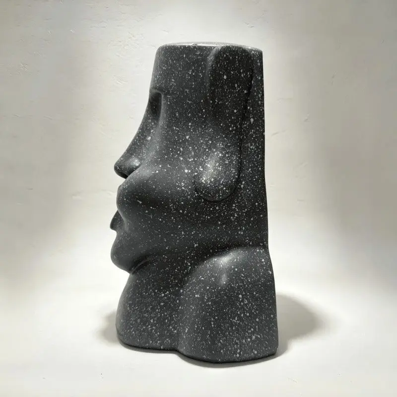 Speckled Dark Gray Resin Moai Head Figurine Easter Island Statue Home Office Desktop Bookshelf Decorative Craft Ornament For