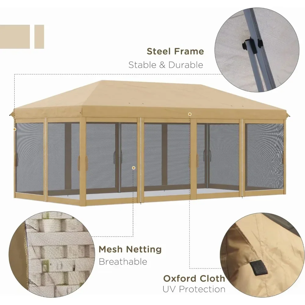 ผ้าคลุมเต็นท์แบบป๊อปอัพ10 'x 20' เต็นท์ขนาดใหญ่สำหรับปาร์ตี้ที่กำบังแสงแดดสำเร็จรูปสำหรับงานหนัก x 20'