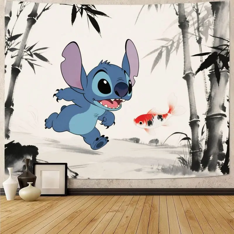 

1PC Cute Stitch Cartoon Tapestry Bright Colorful Wall Art for Living Room Bedroom Decor Perfect Gift for Disney Lovers