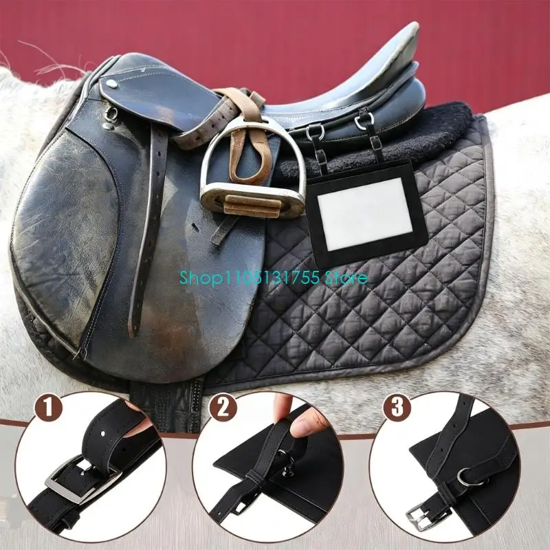 K0EF Adjustable Horse Number Holder with Metal Buckles, Clear Front and Back Display Areas, and PU Leather Construction for