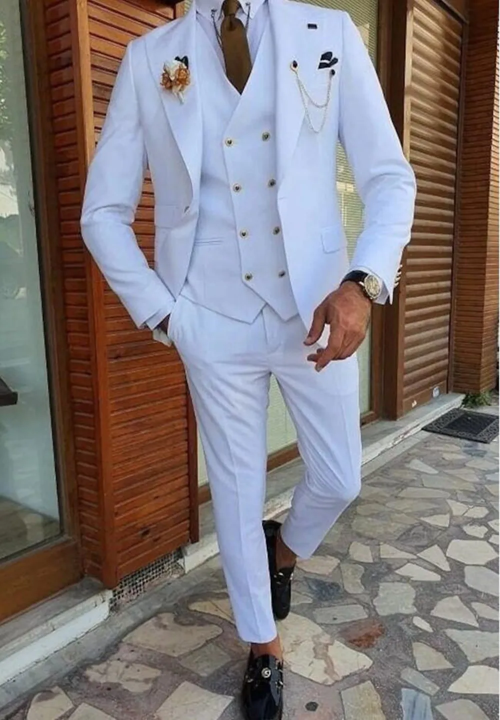 Weiße elegante Männer Anzug Hochzeit Smoking für Bräutigam Abend garderobe maßge schneiderte Kostüm Mariage Homme drei Stück (Mantel Hosen Weste)