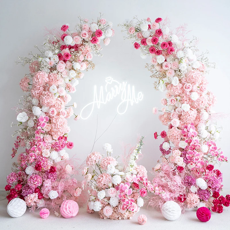 Pink Horn Arch Wedding Table Conference Table Floral Wedding Arch Background Frame Long Rows Of Flowers Background Flowers