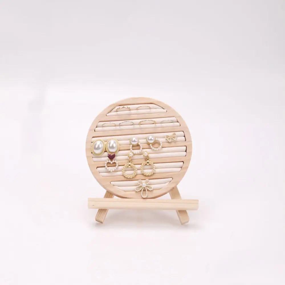 Round Shape Jewelry Display Rack Velvet Lining Storage Tray Ring Earring Holder Necklace Bracelet Wooden Jewelry Organizer