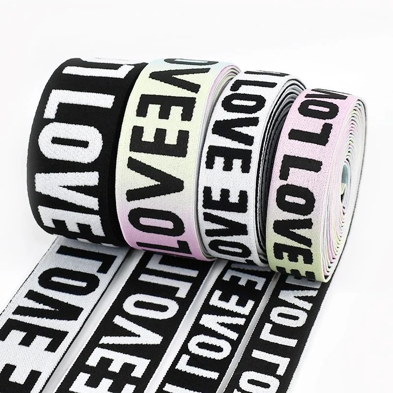 

25-40mm 2/5/10M Polyester Elastic Band LOVE Decor Tape Alphabet Jacquard Stretch Bands Nylon Rubber Strap DIY Sewing Accessories