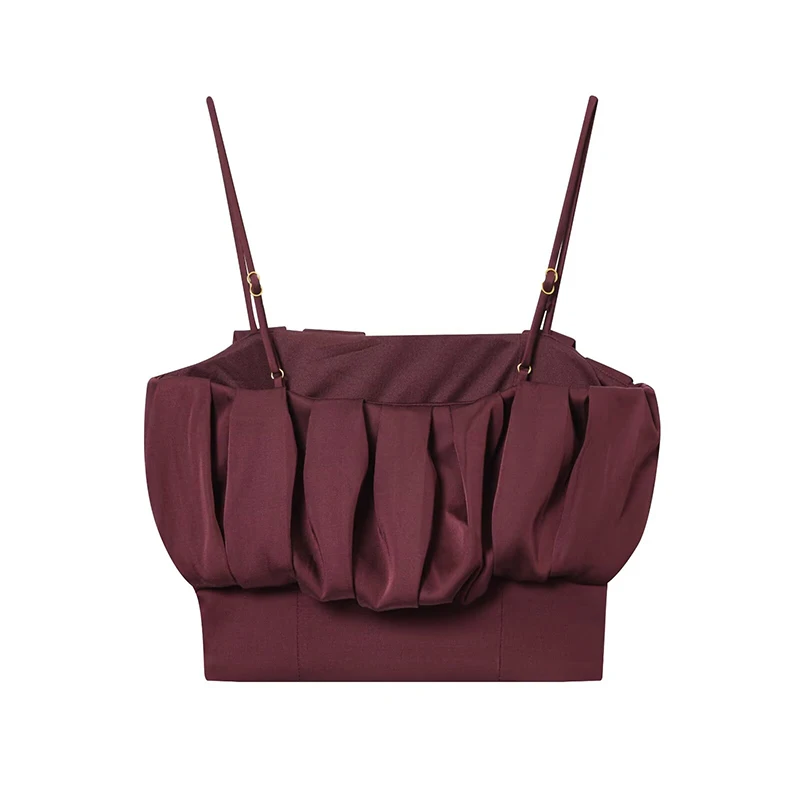 YENKYE أزياء المرأة الجديدة السباغيتي الأشرطة النبيذ الأحمر بالون كاميس مثير المحاصيل الأعلى #2