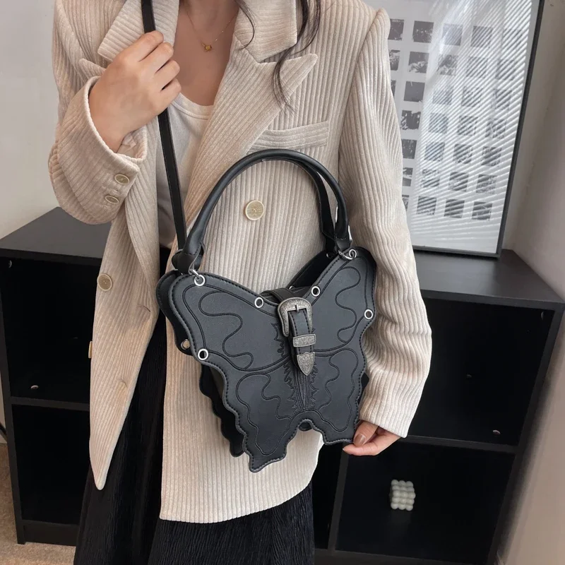 Small Crossbody Bag For Women Butterfly Shape Embroidery Handbag Purse Punk Motorcycle Creative Handbag Girl Trend Messenger Bag