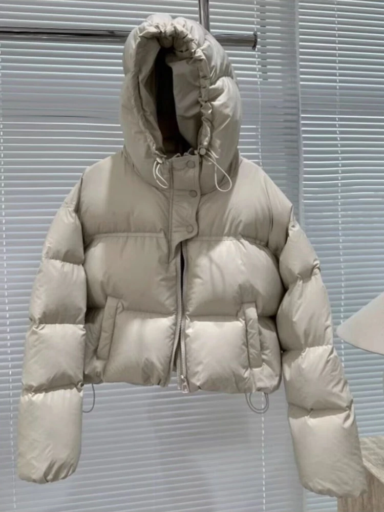 Jaqueta curta feminina com pato branco para baixo casacos quentes com capuz casaco novo coreano solto grosso outono inverno jaquetas