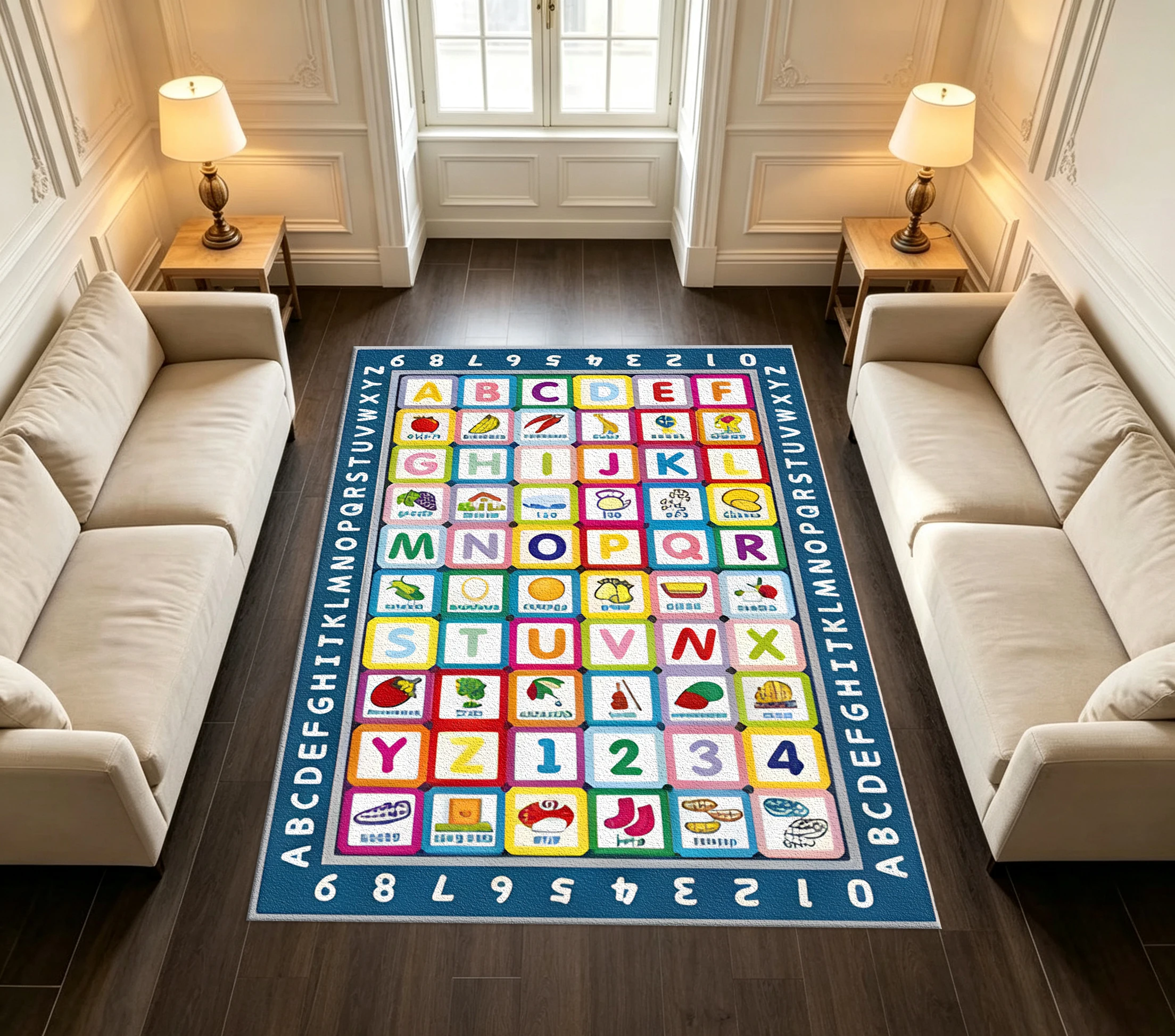 Kids Alphabet Number Fruit Vegetable Educational Learning Play Area Rug