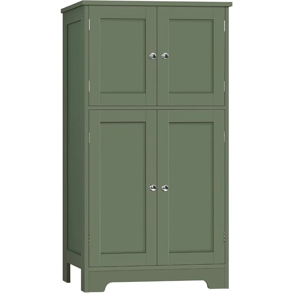 Tall Forest Green Storage Cabinet with Four Doors and Two Adjustable Shelves for Bathroom Living Room Entryway