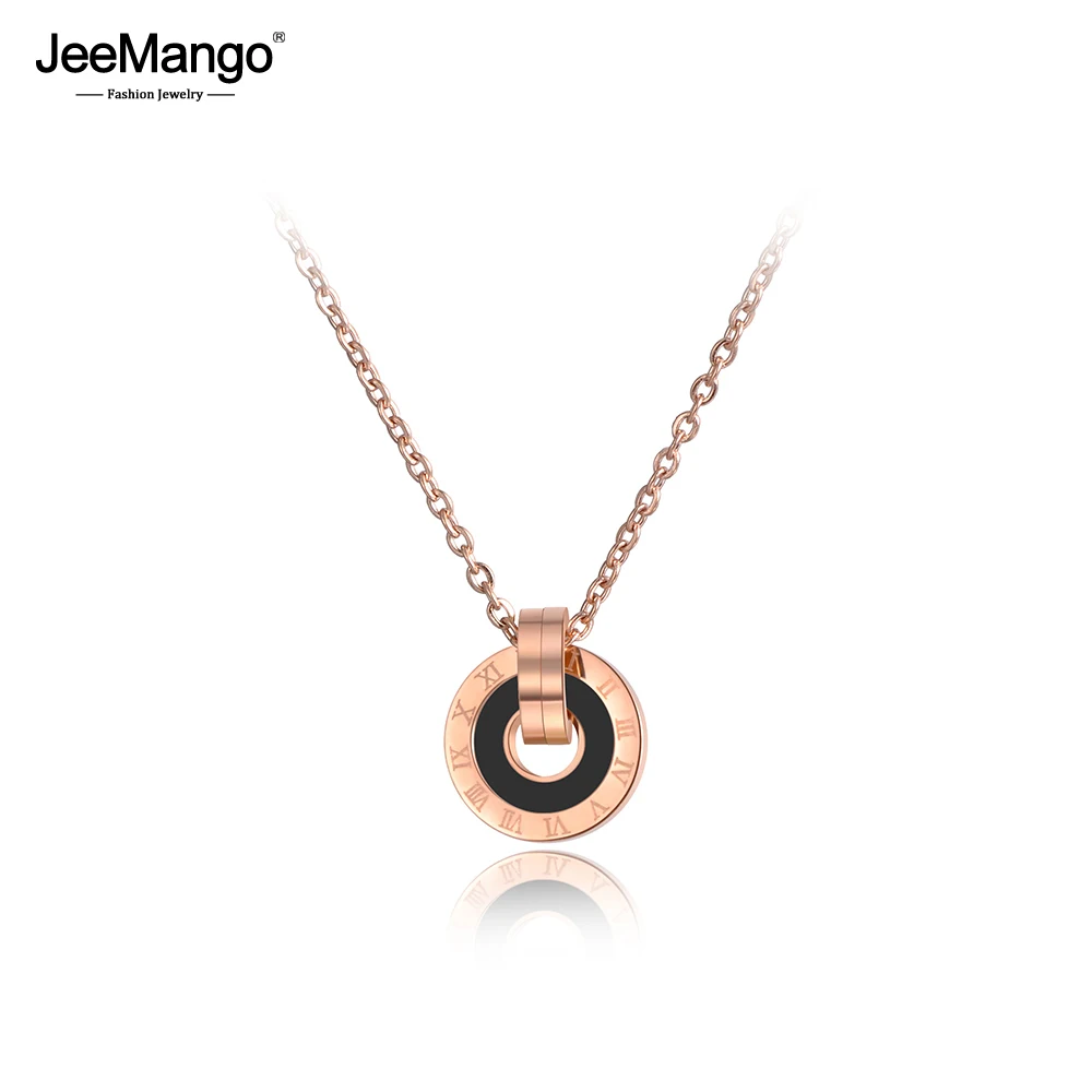 JeeMango mosaico Shell y acrílico doble círculo COLLAR COLGANTE boda de acero inoxidable collares de cadena de joyería de las mujeres de JN19053