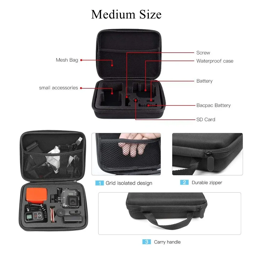 حقيبة حمل محمولة مقاس S M L حقيبة تخزين مضادة للصدمات لكاميرا Gopro Hero Action صندوق تخزين ثلاثي القوائم