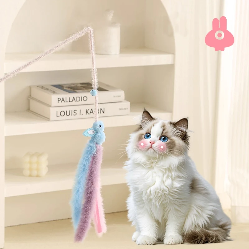 

1pcs Cat teaser Stick Plush Long tail rabbit for Interactive Bell Bait Self-happiness Cat Toy