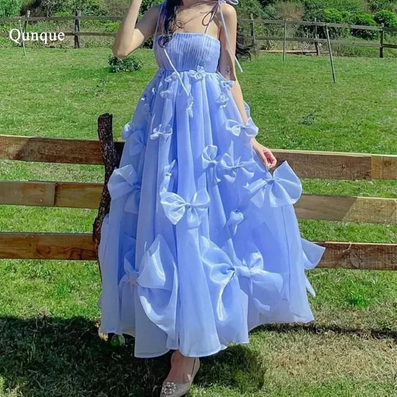 

Qunque Customized Straps Oraganza Evening Dress Skirt Bows Abito Elegante Donna Cerimonia Vestidos Para Graduación Juveniles