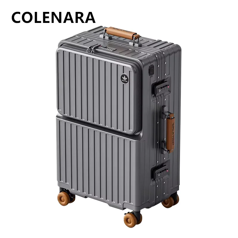 

COLENARA Suitcase 20"24"26 Inch Front Opening Laptop Boarding Case USB Charging Aluminum Frame Trolley Case Student Luggage