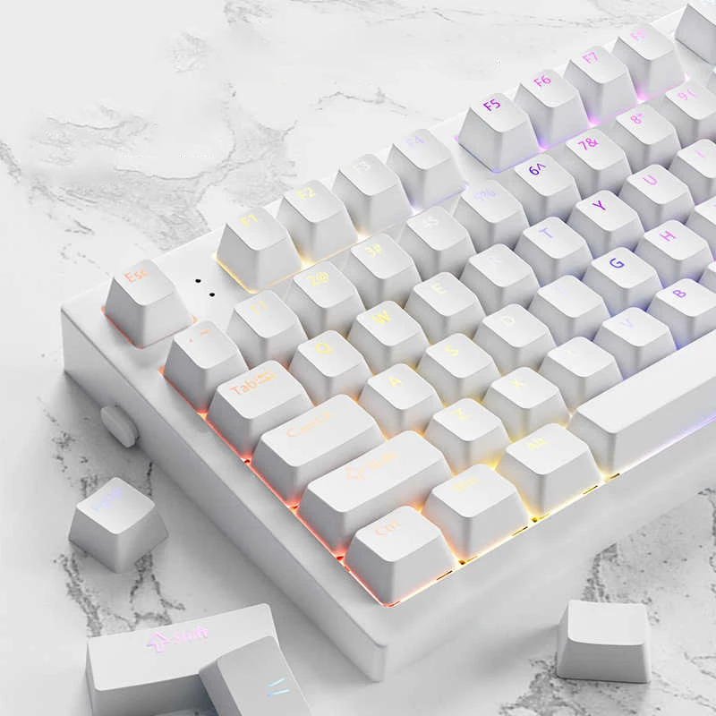 

133+ Keys Snow White Custom RGB Backlit Keycap Cherry Profile Minimalist Double Shot PBT Keycaps for Cherry MX Switches Keyboard