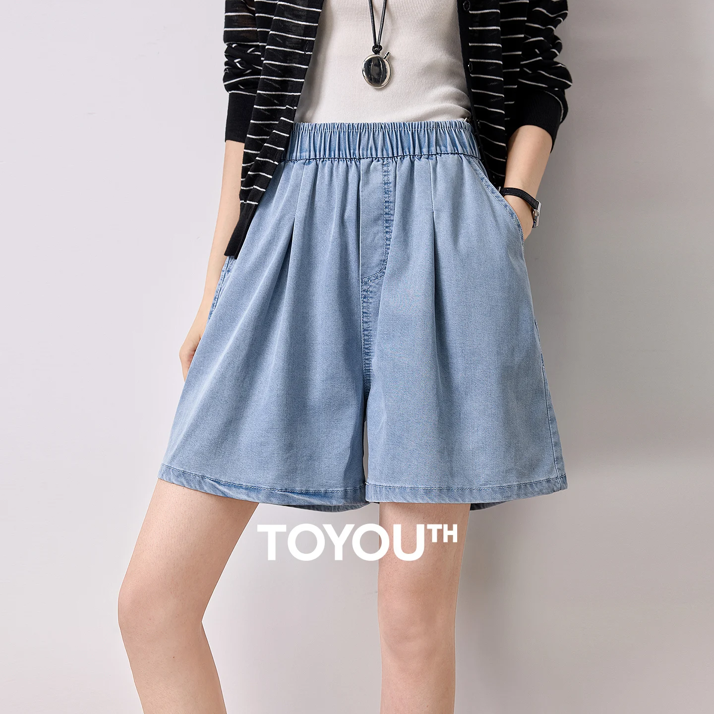 TOYOUTH Women's Lyocell Wide Leg Shorts 2026 Autumn New Elastic Waist A Line Soft Breathable Slim Fit Casual Daily Bottoms