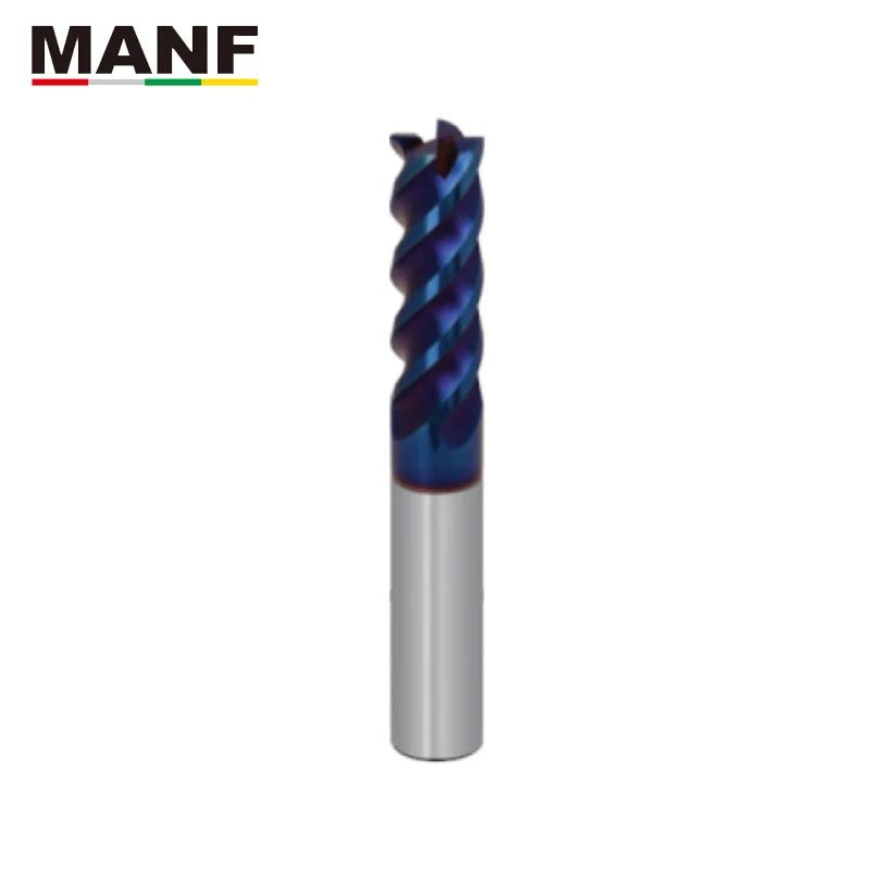 MANF 4 Flute HRC65 4mm 5mm 6mm 8mm Blue Nano Tungsten Steel End Mill Milling Cutter Tungsten Cobalt Alloy TiAIN End Mills