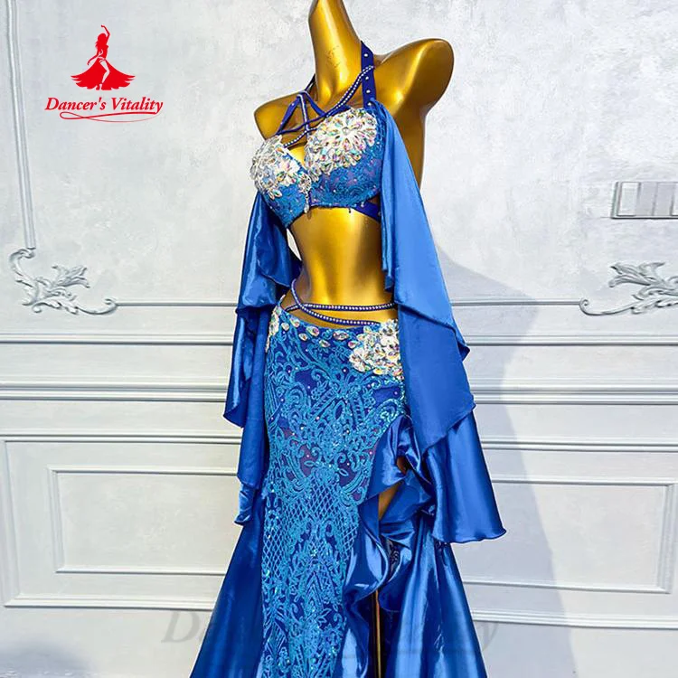 BellyDance Performance Set Women Customized Senior AB Stones Bra+high-end Satin Lace Long Skirt 2pcs Oriental Dance Wear Outfit