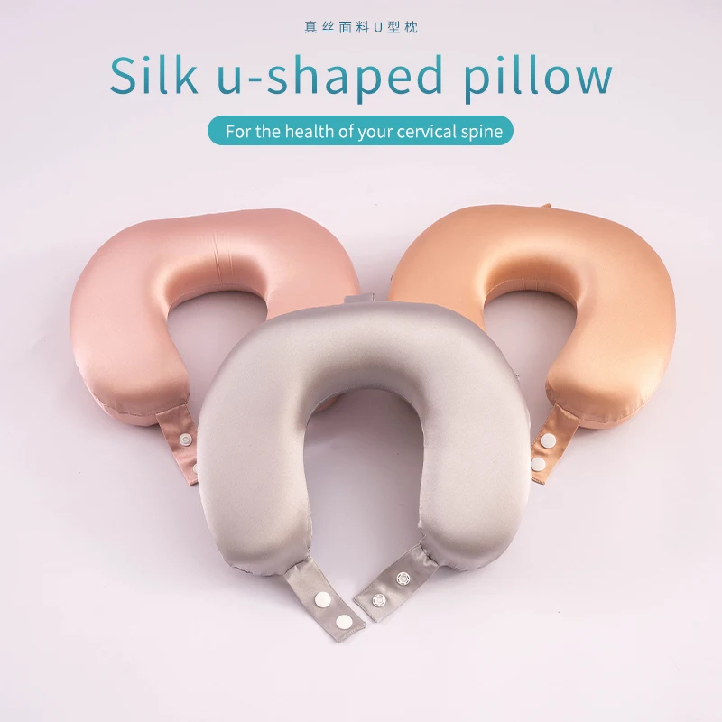 New Silk Neck Protection U-shaped Pillow, Mulberry Silk Adult Car Travel Pillow, Travel Pillow, Memory Cotton Foam Particles