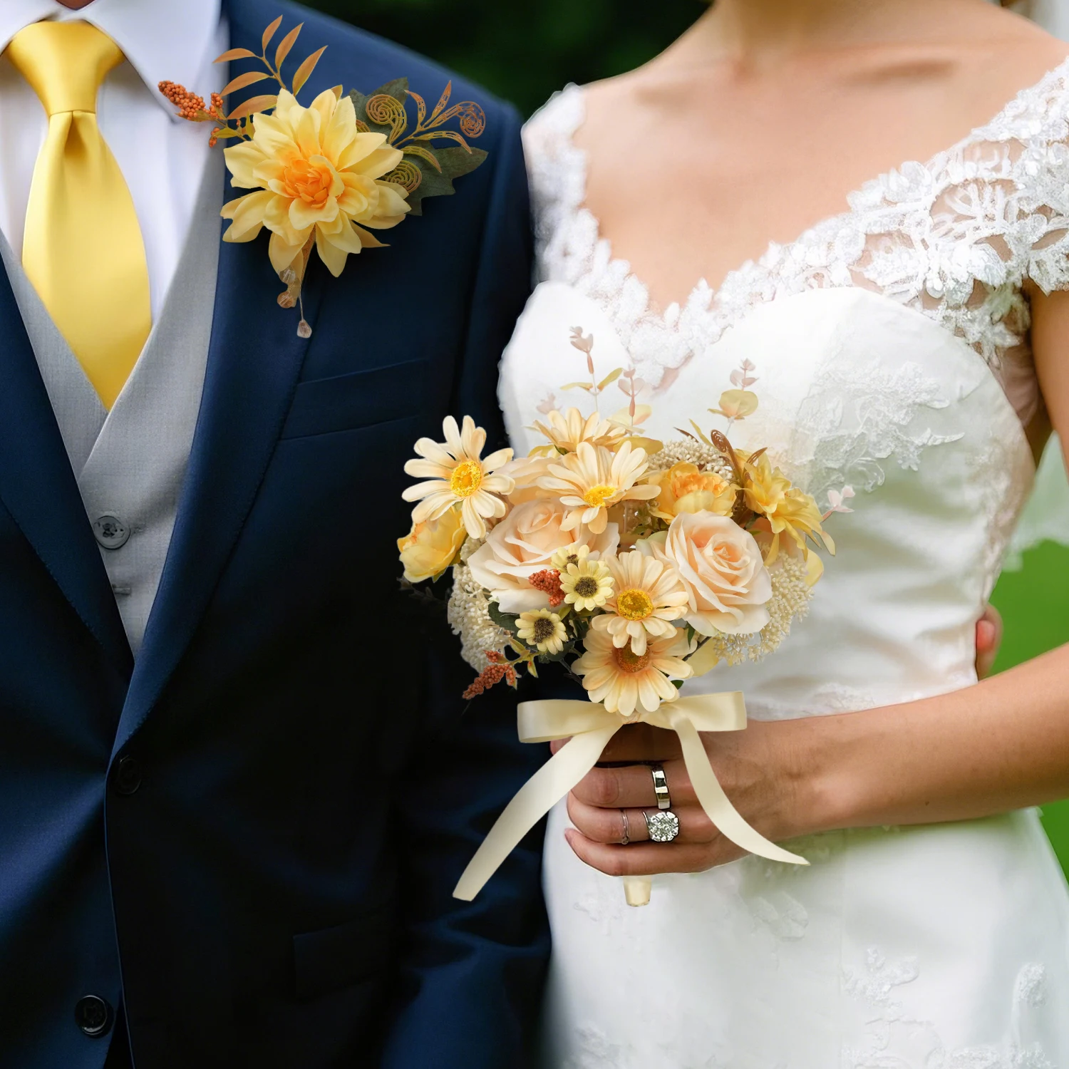 

Uflower Artificial Bride Flowers Bouquet Yellow Silk Mariage Fake Flowers Wedding Deco Bridesmaid Floral Wrist Corsages
