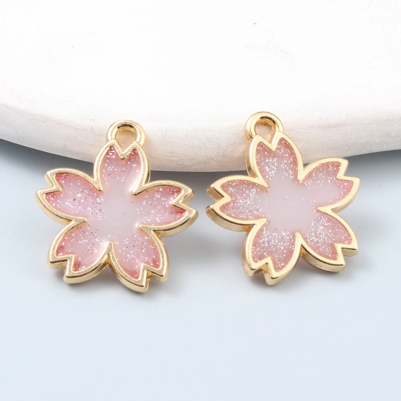 10 PCS Four Colors Flowers Charms Pretty Plants Cherry Blossom Pendants For Making Necklace Handmade DIY Jewelry Findings