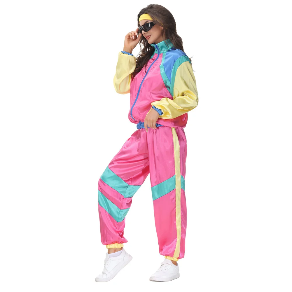 Retro Disco 80s 90s Sportswear Costumes Halloween Women Fashion Hippie Costume Party Adult Dress Up Hip Hop Jacket Coat Pants - Image 2