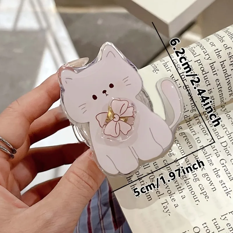 Immagine 3: Supporto per telefono in acrilico telescopico girevole con fiocco a forma di gatto cartone animato coreano, accessorio decorativo carino per iPhone e Android