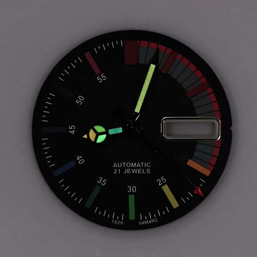 Mostrador nh36 28.5mm, mostrador de relógio luminoso + ponteiros de relógio, para movimento nh36, mostradores de relógio de calendário duplo com acessórios de ponteiro