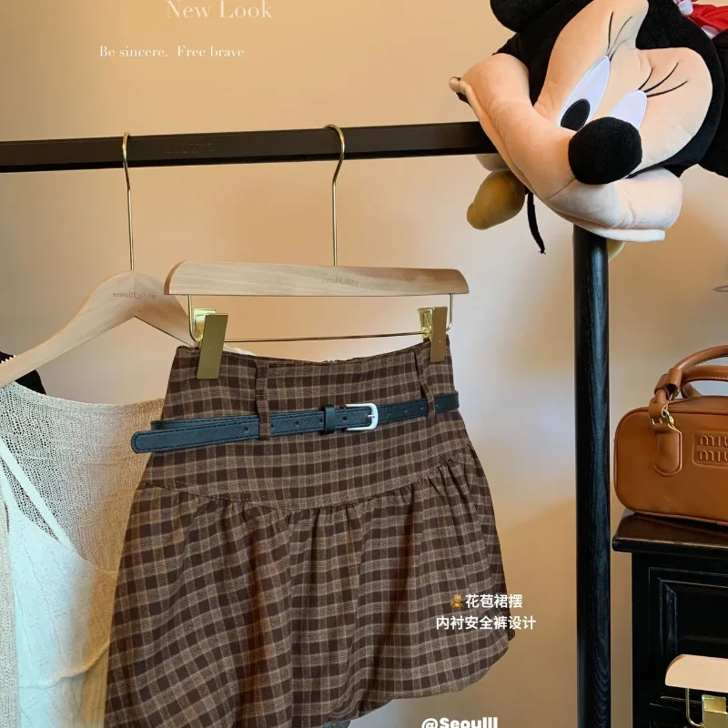

Женская осенняя утягивающая юбка с высокой талией, антиэкспозиционный дизайн, контрастный цвет, универсальная клетчатая юбка в стиле ретро