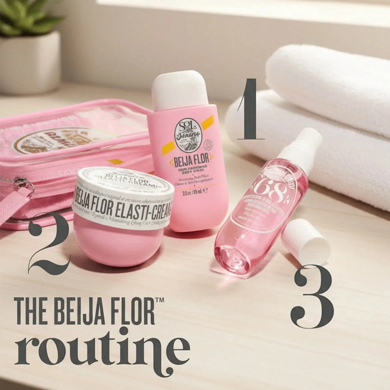 Sol de Janeiro Beija Flor Jet Set 3pcs Travel Gift Set, 50ml+90ml+30ml Body Cream Body Wash & Fragrance Mist, For Men & Women.