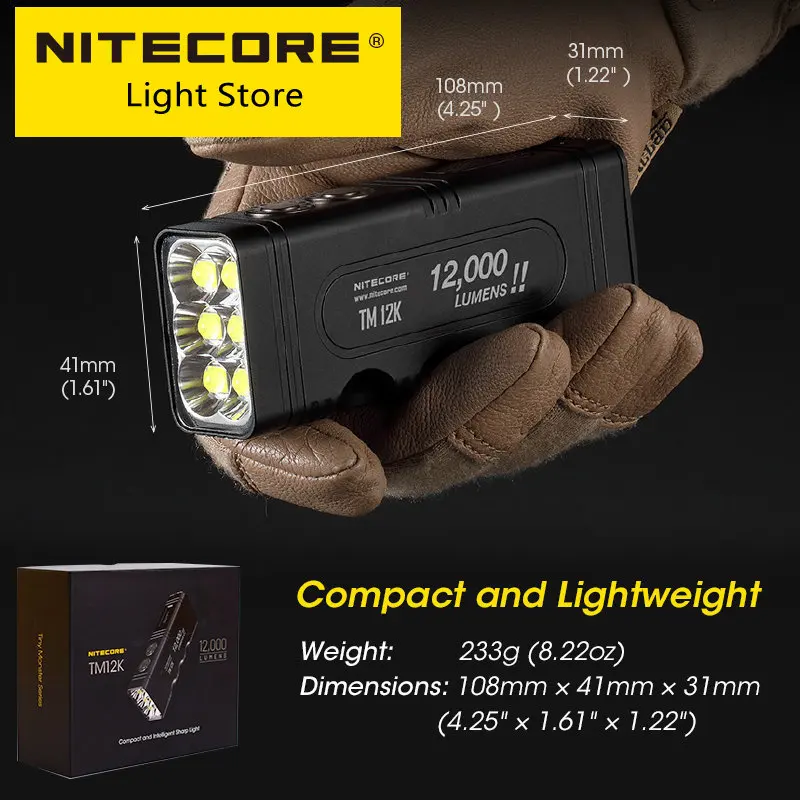 Original Nitecore TM12K Tactical Flashlight 12000Lms Powerful Rechargeable Super Bright 18W QC Searchlight 21700 Li-ion Battery